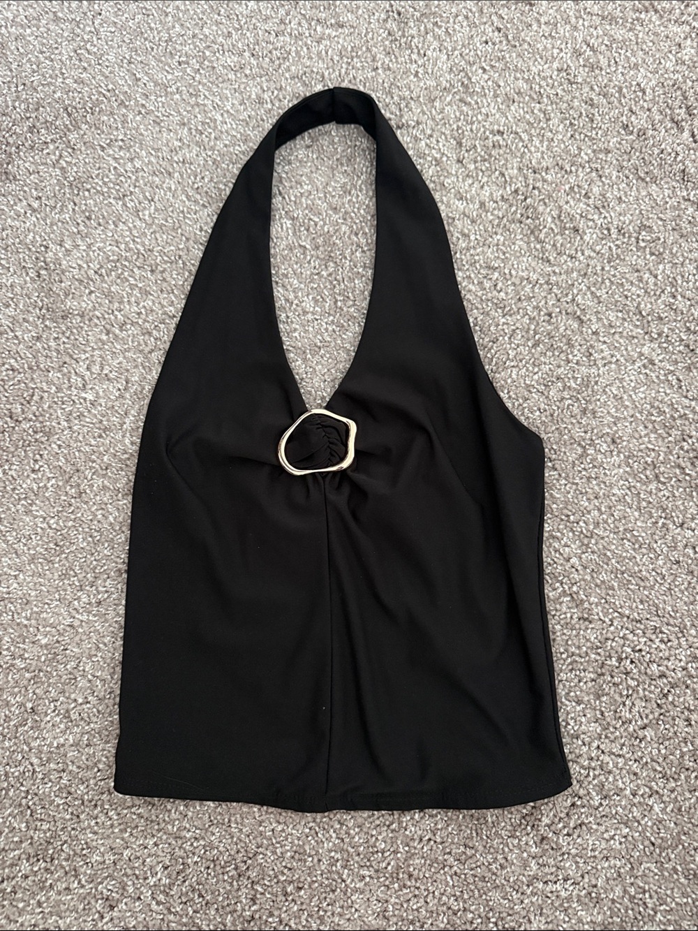 Black Halter Camisole with Gold Ring Detail